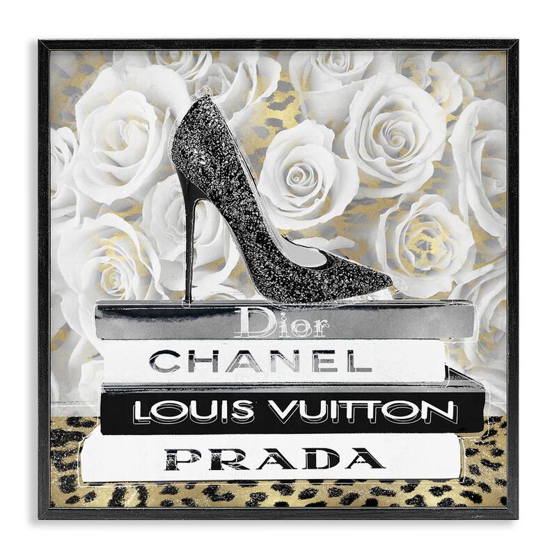 Stupell Glam Heel on Roses Framed Giclee Art Design By Madeline Blake - 17 x 17 - Black