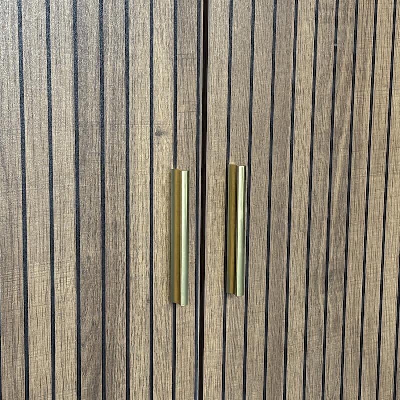 Extendable Cabinet Dining Table with Storage, Wood Kitchen Table with Striped Cabinet, Waterproof Coffee Table