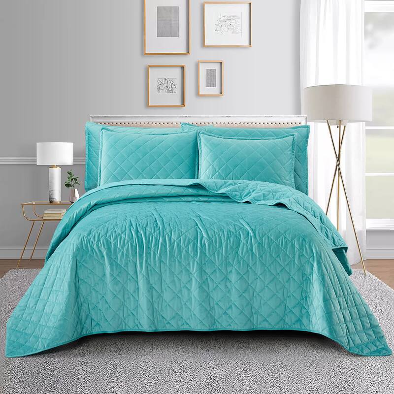 Serenta Velvet Quilts 5 Piece Ultra Soft Floor Touching Bedspread Set