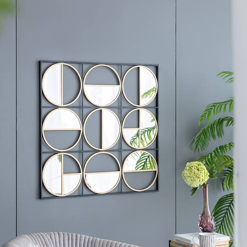 Metal Beaded Black Wall Mirror