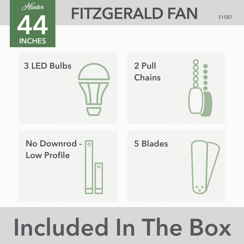Hunter 44" Fitzgerald Low Profile Ceiling Fan with LED Light Kit and Pull Chain