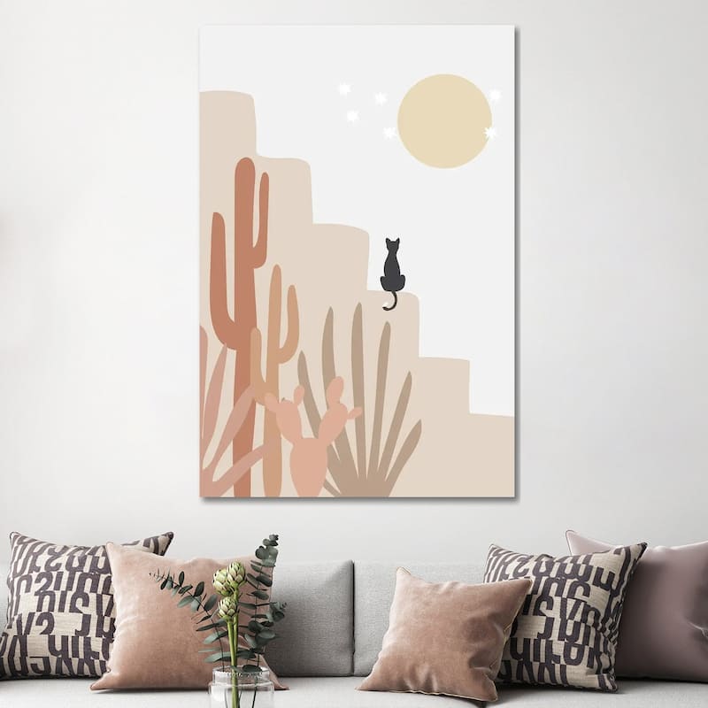 iCanvas "Cactus And Cat" by Nikki Canvas Print