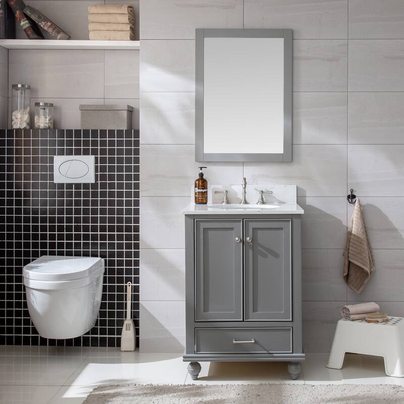 Sudio Design Bathroom Vanity Melissa Collection - 24" Single Sink - Grain Gray with Engineered Stone Top