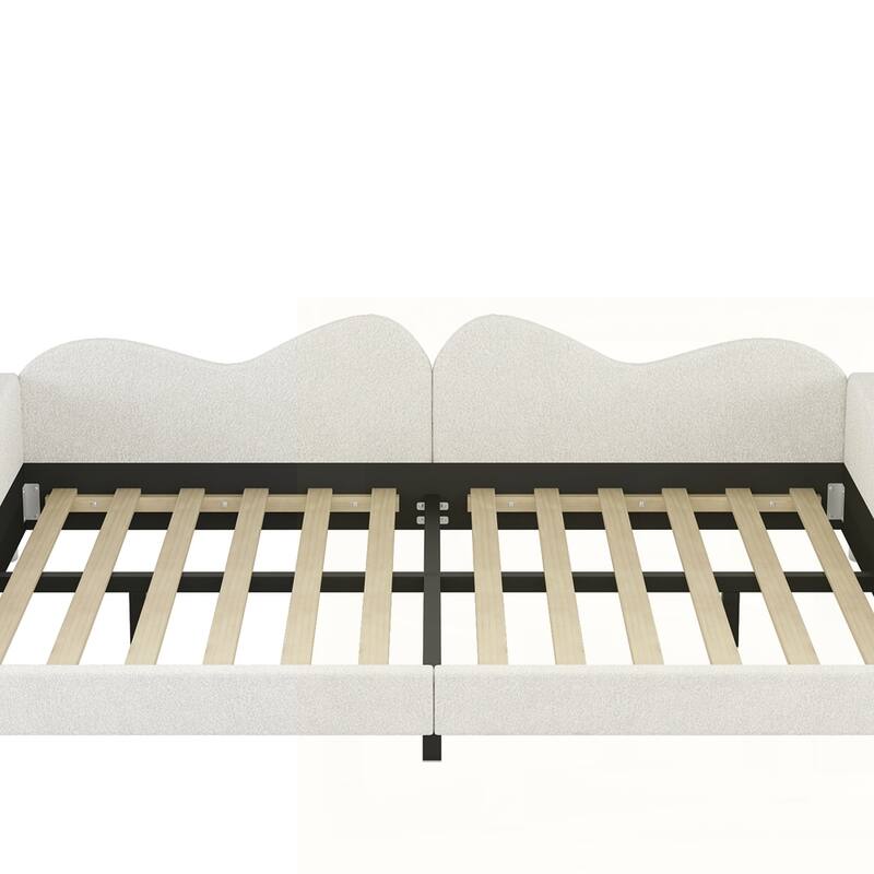 Upholstered Daybed, Sherpa Fabric Sofabed with Cloud-Shaped Backrest