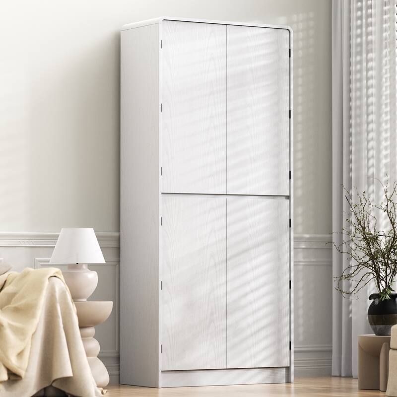 Roomfitters 72" Tall Farmhouse Kitchen Pantry Cabinet with Curved Profile & 8 Door Shelves