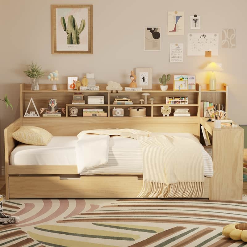 Wooden Daybed with Storage Shelves