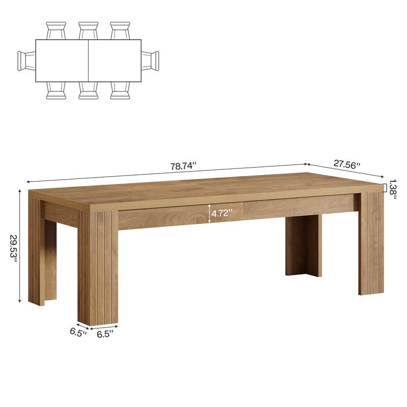 6.5 ft Rectangular Conference Table for 6-8 People - 78.74" W x 27.56" D x 29.53" H