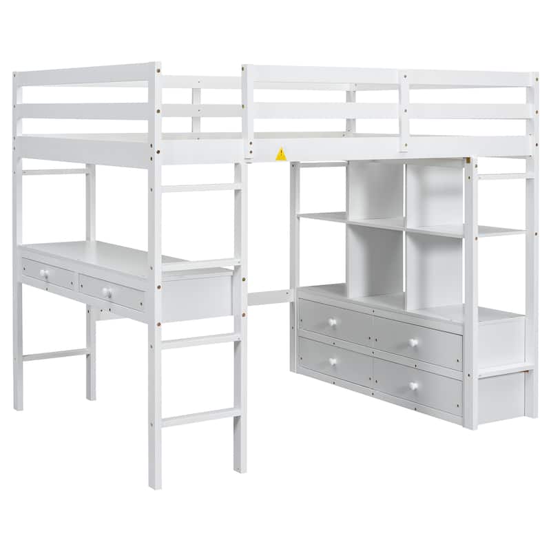 Full Pinewood Loft Bed with Desk and Storage