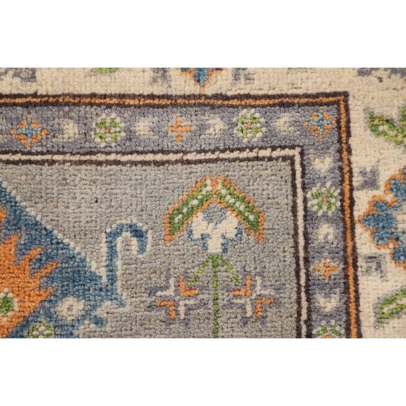 Gray Geometric Kazak Oriental Accent Rug Handmade Foyer Wool Carpet - 2'8" x 4'1"
