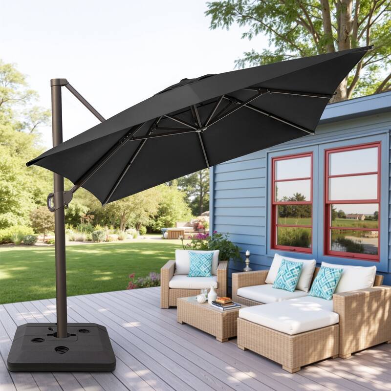13 ft x 10 ft Outdoor Aluminum Patio Cantilever Offset Umbrella with Base - Black