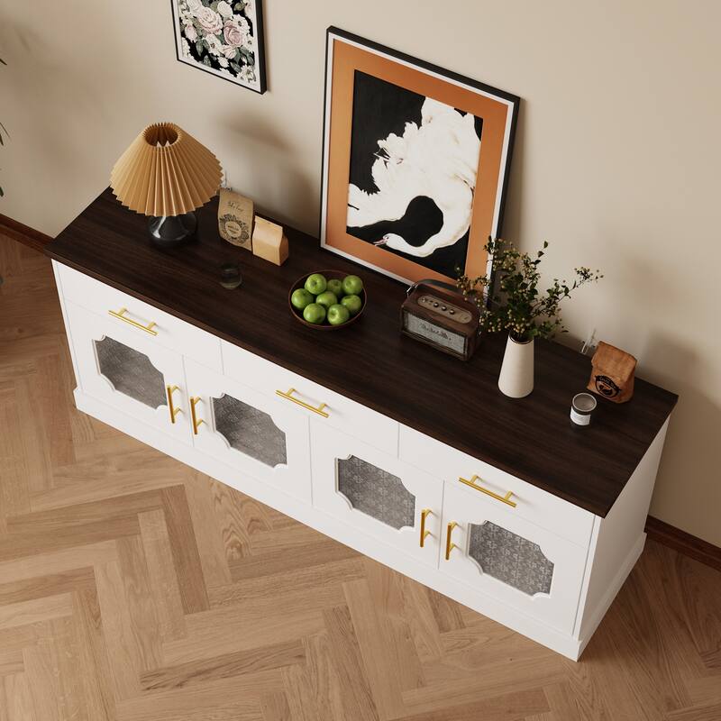 Sideboard Buffet Cabinet with Acrylic Pattern Doors and Gold Handles Bookshelves Bookcase Console Table