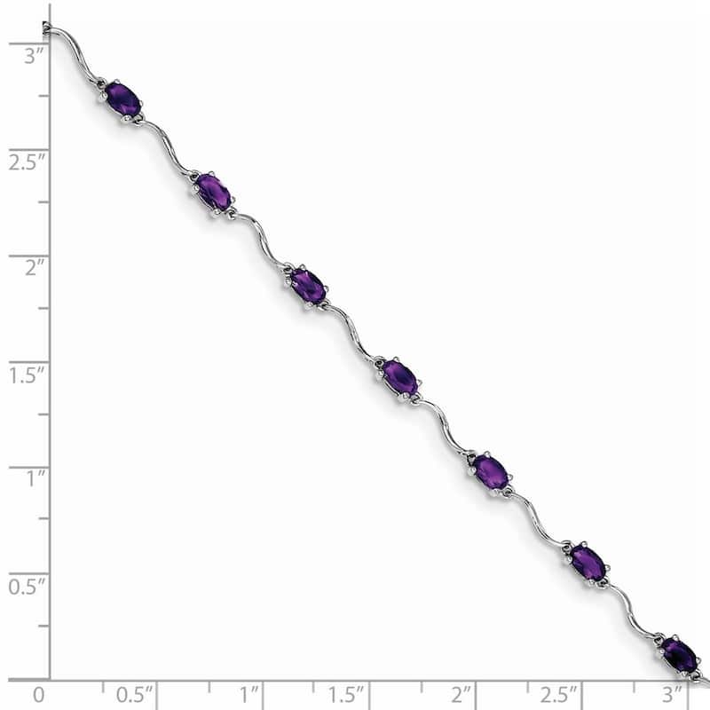 Curata 925 Sterling Silver Polished Lobster Claw Closure Amethyst Bracelet