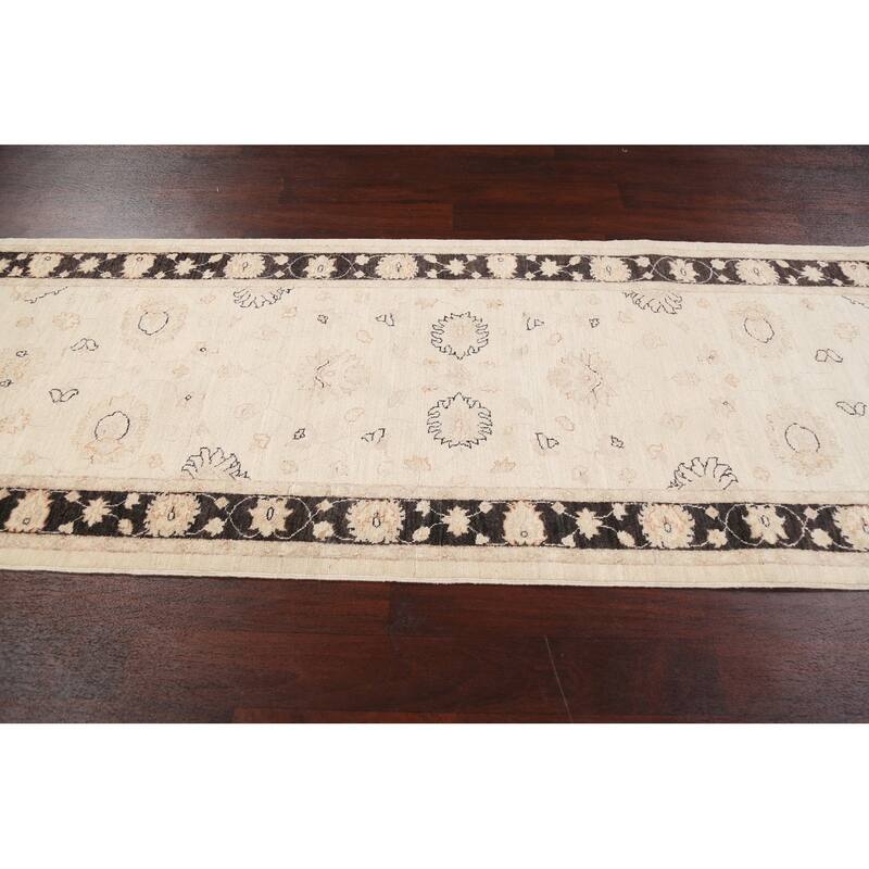 Vegetable Dye Peshawar Chobi Oriental Floral Runner Rug Wool Handmade - 3'2" x 9'7"