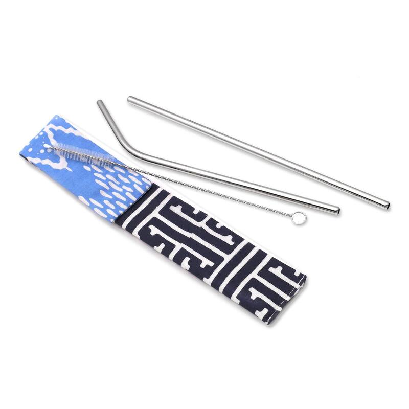 Novica Handmade Hydrate Stainless Steel Straws (Pair)