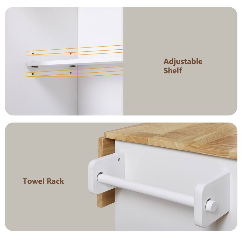 A Mobile Kitchen Island Storage , Adjustable Shelves, Wheels
