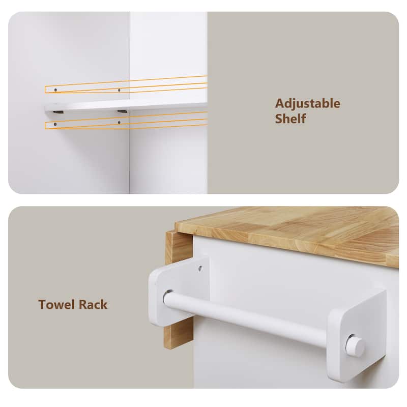 Rolling Kitchen Island with Storage, Kitchen Cart with Rubber Wood Top