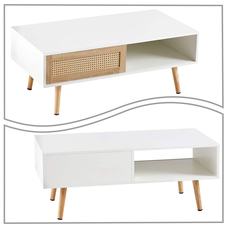 Modern Farmhouse Style Rectangular Coffee Table with a Sliding Door