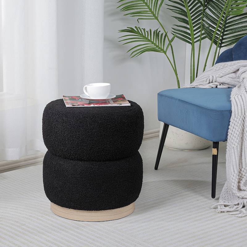 Adeco Teddy Round Upholstered Ottoman Stool