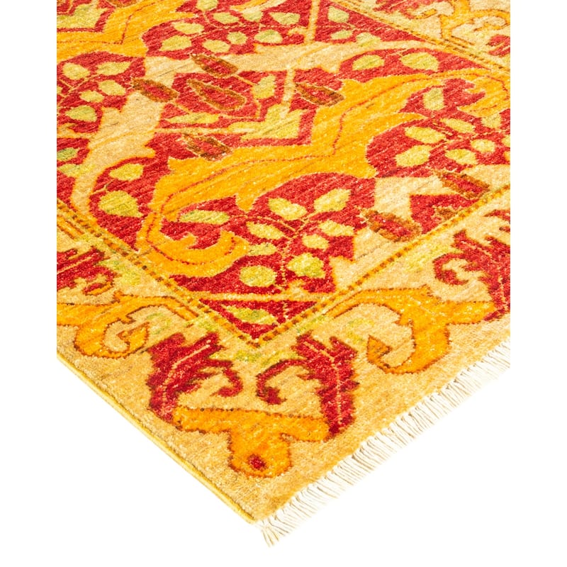 Overton Hand Knotted Wool Contemporary Floral Red Runner