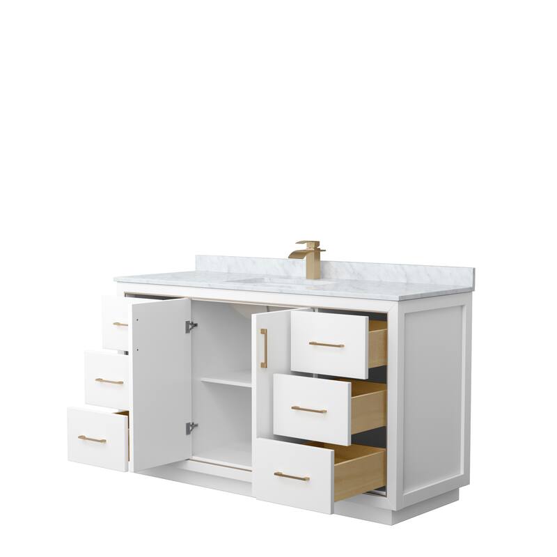 Icon Single Vanity Set, White Carrara Marble Top, No Mirror