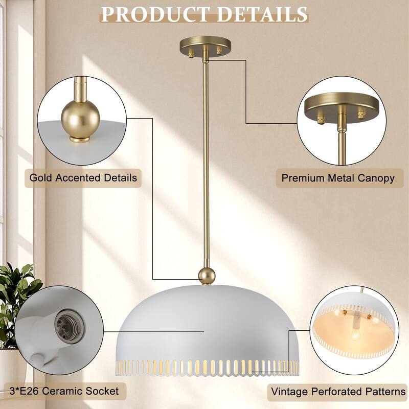 Modern 2-in-1 Dome Pendant or Flush Mount Light Openwork Iron Shade