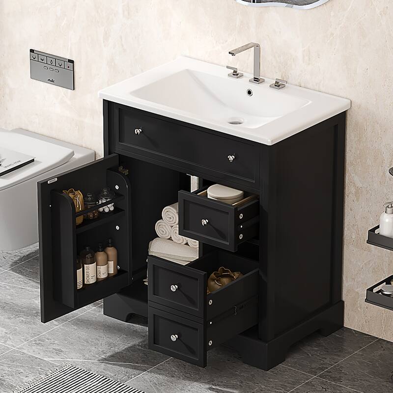 30" Freestanding Bathroom Vanity with Sink, Cabinet & Two Drawers, Water-Resistant Painted Finish