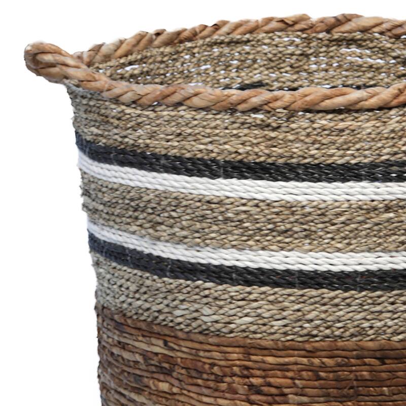 Dantes Natural Hand Woven Banana Stalk and Sea Grass Tri-Tone Baskets, Set of 3