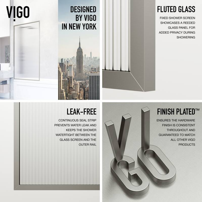VIGO Meridian 34" W x 62" H Framed Fixed Tub Screen Door