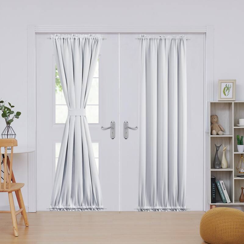 Deconovo French Door Curtain with Rod Pocket and Tieback 1 Panel - W36 x L80 - Light Silver Grey