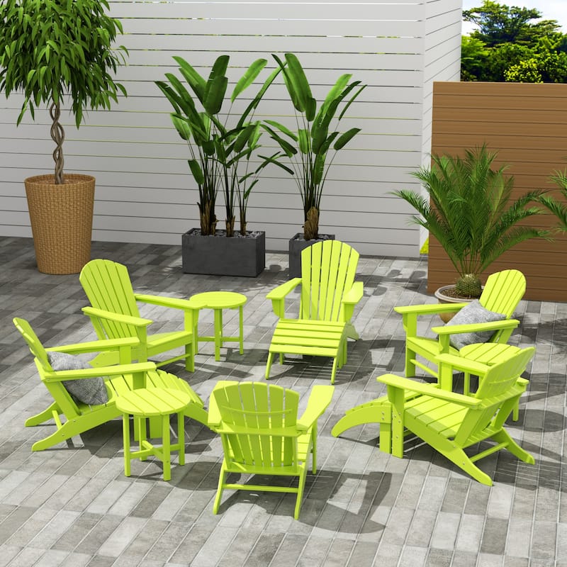 Altura 12-Piece Poly All Weather Adirondack Chair With Ottoman And Side Table - Lime