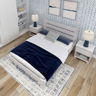 Farmhouse Queen Platform Bed with Plank Headboard
