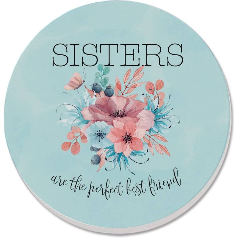 CounterArt Sisters Perfect Best Friend Absorbent Stone Tumbled Tile Coaster Set of 4 Made in The USA Protective Cork Backing - Multi