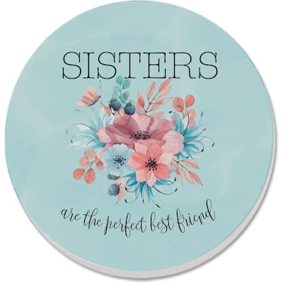 CounterArt Sisters Perfect Best Friend Absorbent Stone Tumbled Tile Coaster Set of 4 Made in The USA Protective Cork Backing