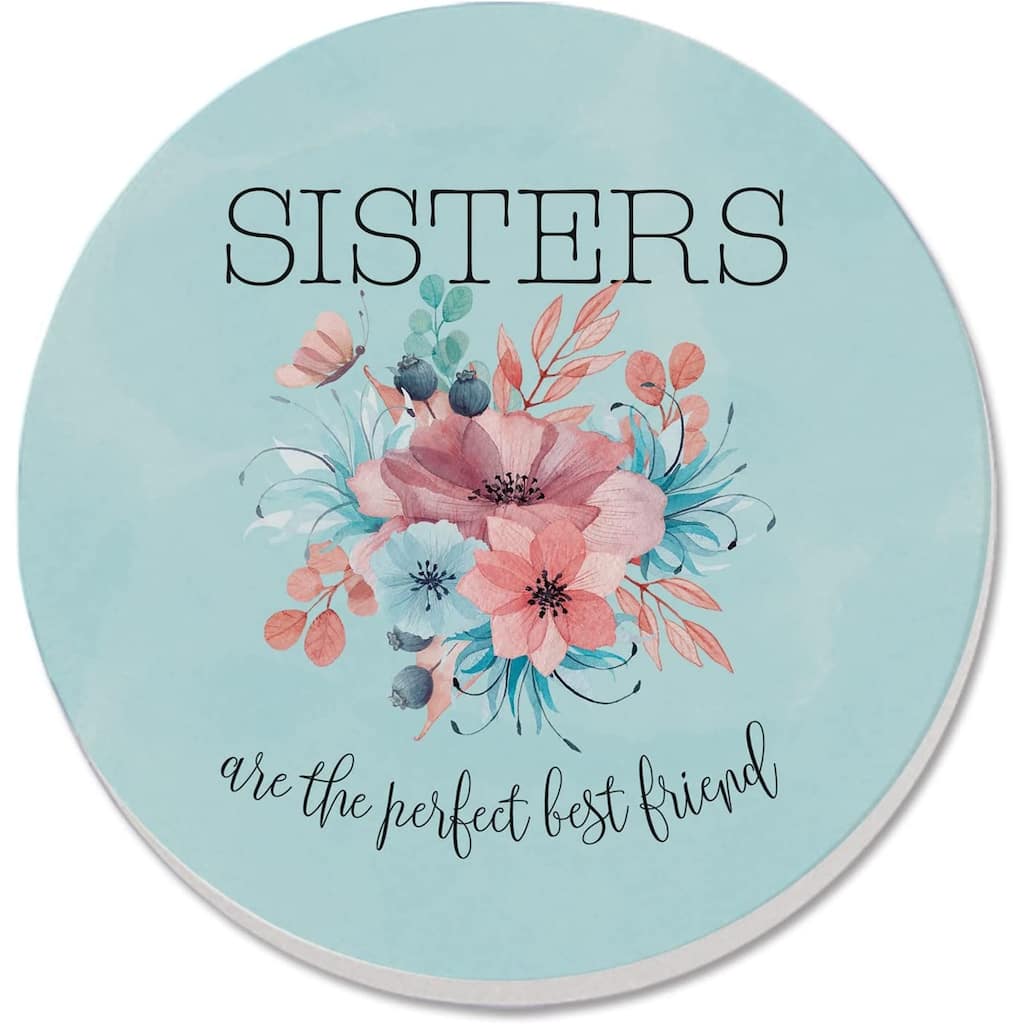 CounterArt Sisters Perfect Best Friend Absorbent Stone Tumbled Tile Coaster Set of 4 Made in The USA Protective Cork Backing