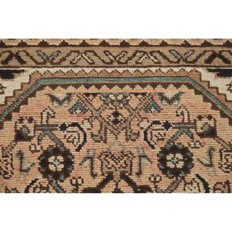 Hamedan Persian Vintage Runner Rug Hand-Knotted Peach Wool Carpet - 3'8" x 9'9"