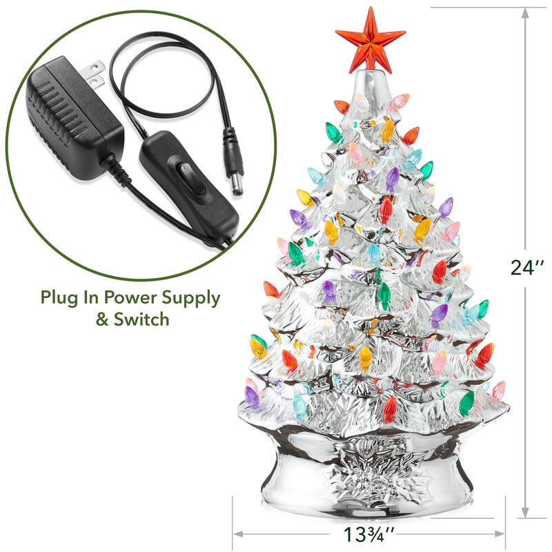 24in Hand Painted Ceramic Christmas Tree PreLit Tree with Star