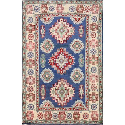 Traditional Blue Kazak Foyer Rug Hand-Knotted Wool Carpet - 2'7"x 4'1"