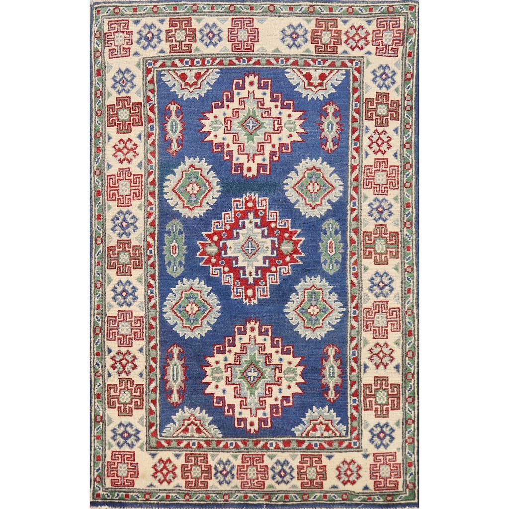 Traditional Blue Kazak Foyer Rug Hand-Knotted Wool Carpet - 2'7"x 4'1"
