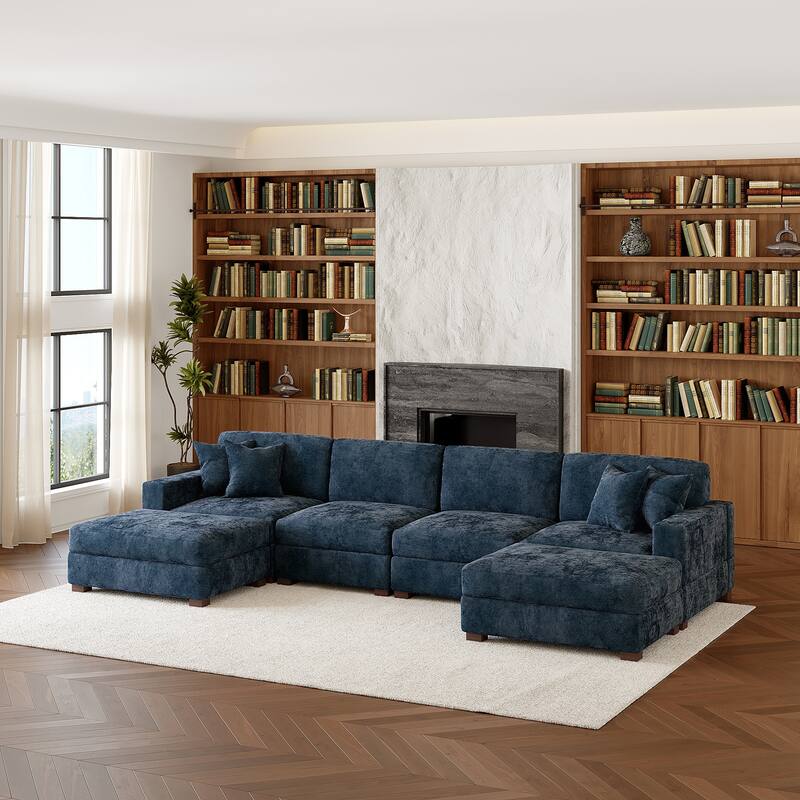 Oversized Chenille Modular Sectional Sofa Conversation Set with 2 Ottomans