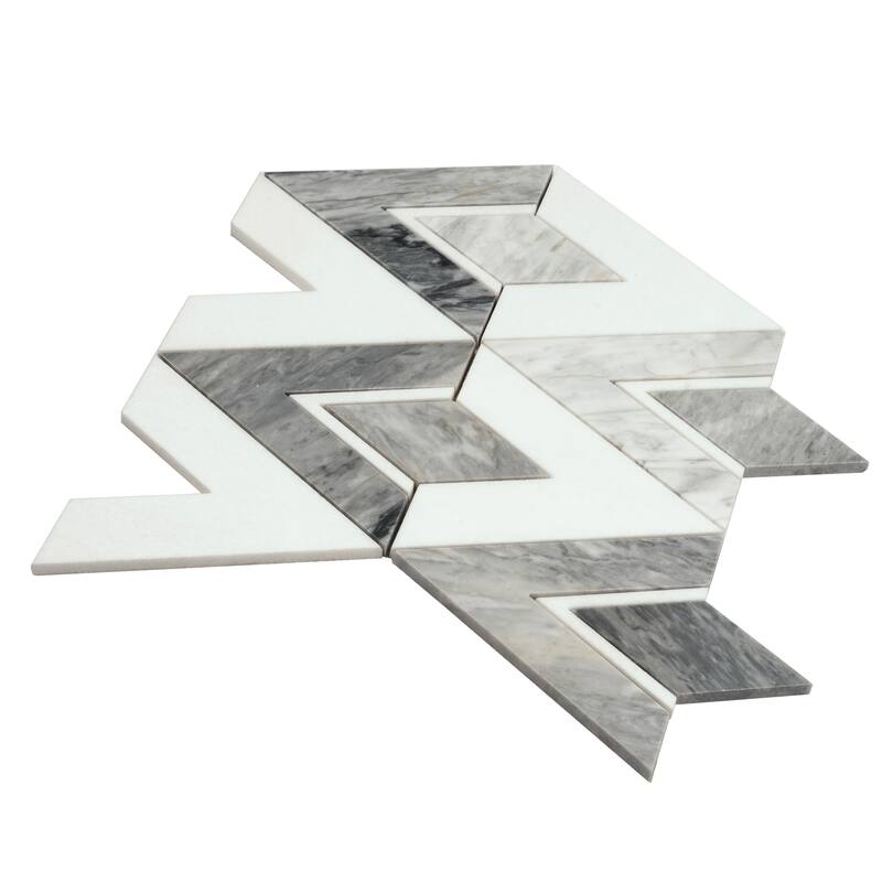 Toscana 12x12 in. Polished Calacatta Bluette, White Geometric Diamond Mosaic Wall and Floor Tile (4.65 sq ft/case, 5-Pack)