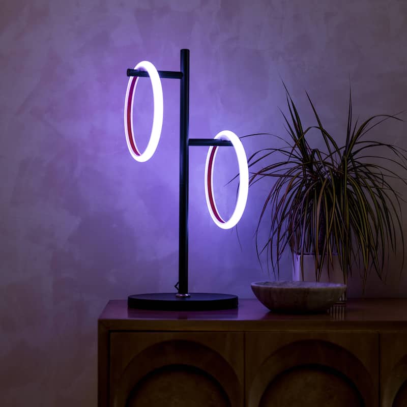 Brightech Saturn 21 in. Classic Black Industrial Integrated LED Desk Table Lamp with Built-In Color Changing Function