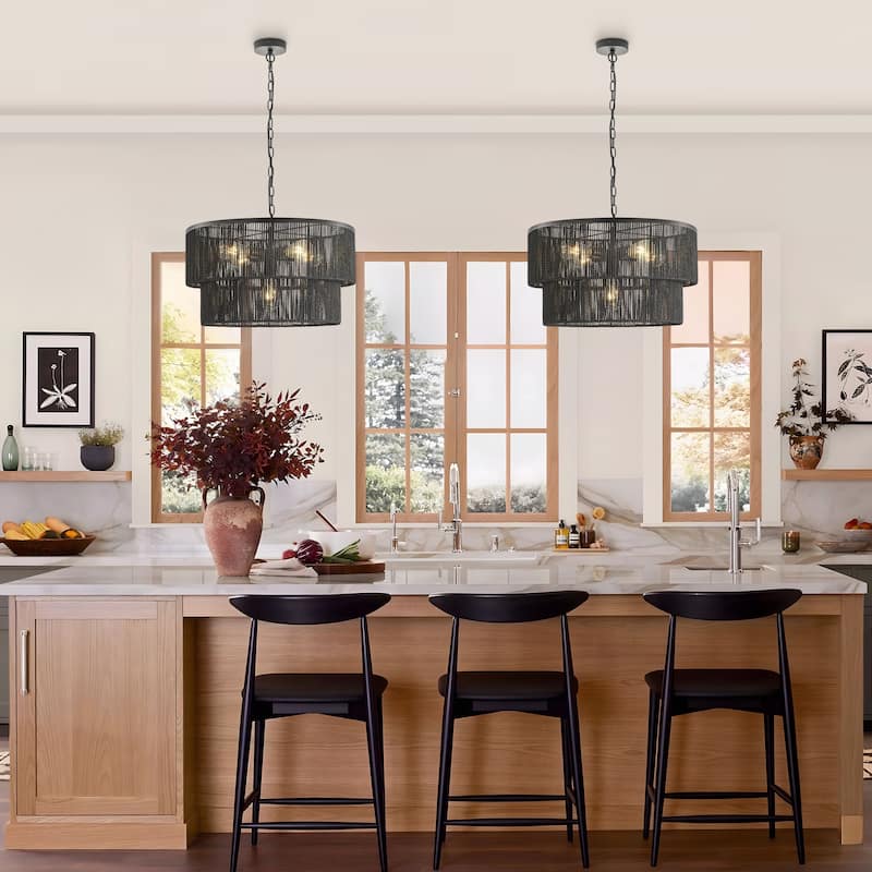 Starsky 5-Light Tiered Rattan Drum Pendant