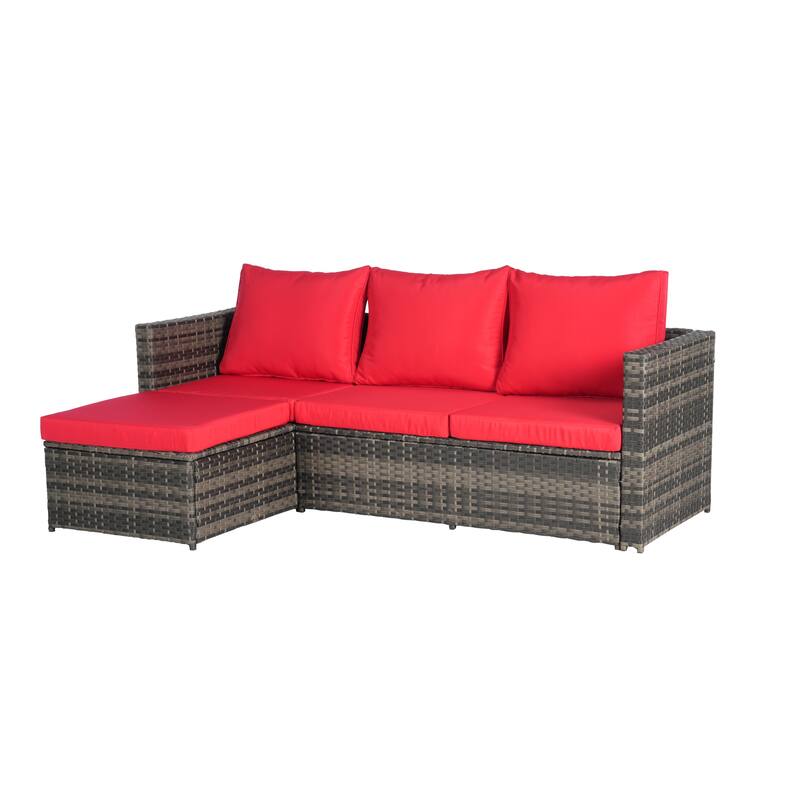 2-Pieces Outdoor Patio L-Shaped Sectional Sofa Set with Glass Coffee Table