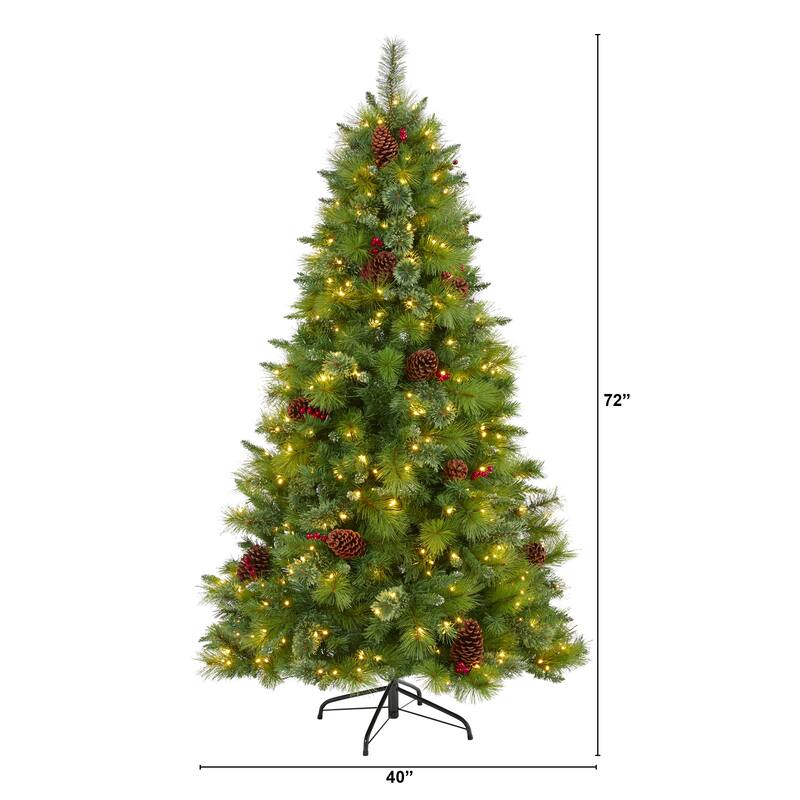 6' Montana Mixed Pine Artificial Christmas Tree with Pine Cones, Berries and 350 Clear LED Lights