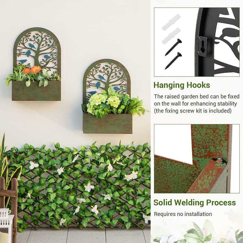 Gymax Set of 2 Decorative Raised Garden Bed Wall-mounted Metal Planter