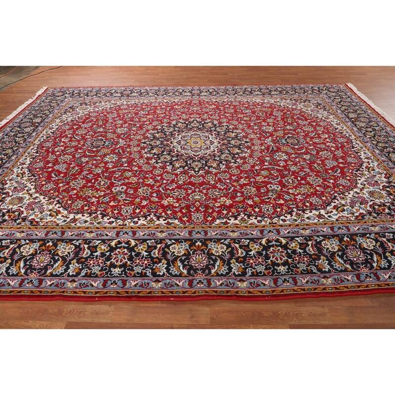 Traditional Red Kashan Turkish Area Rug Floral Machine-Made Carpet - 9'8" x 12'9"