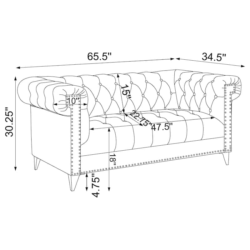 Bleker Blue Tufted Tuxedo Arm Loveseat