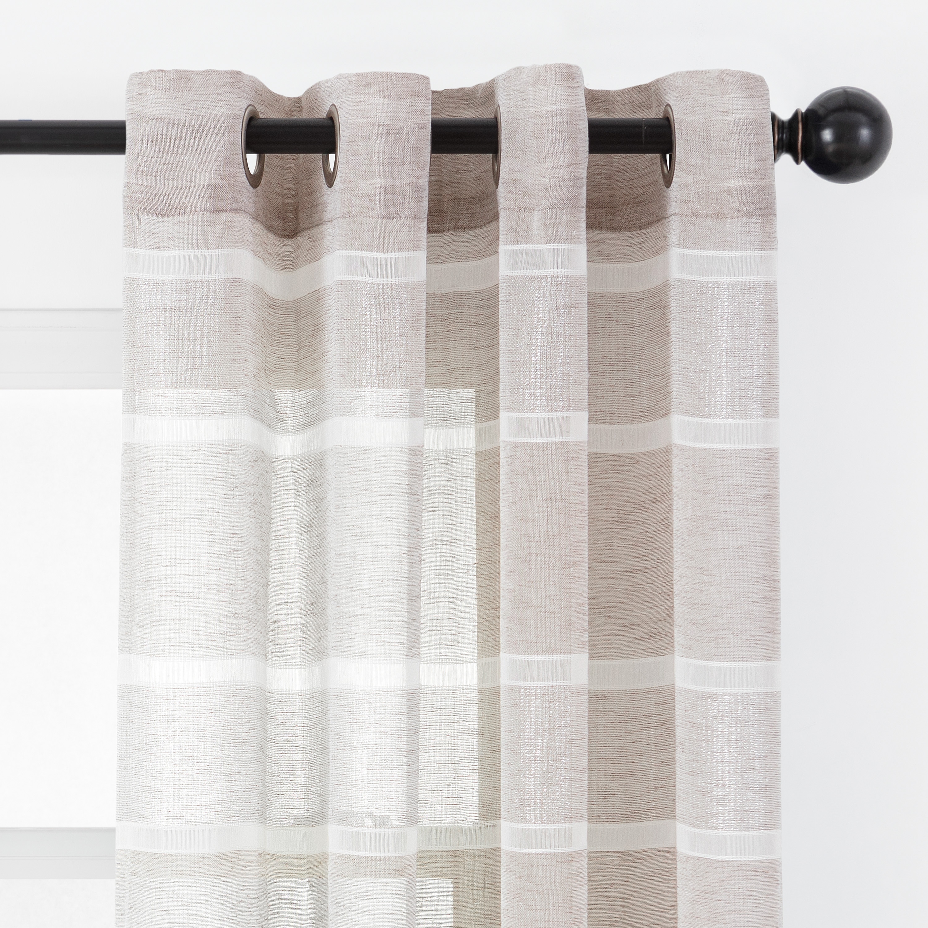 Chanasya Shimmer Striped Textured Sheer Bedroom Window Curtain Panel Pair (Set of 2)