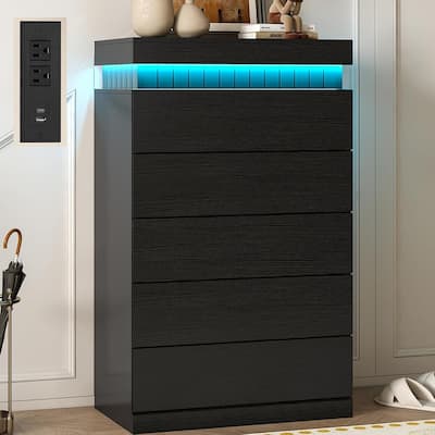 Bedroom Dresser Drawers with LED Light Power Outlet Chest of Drawer
