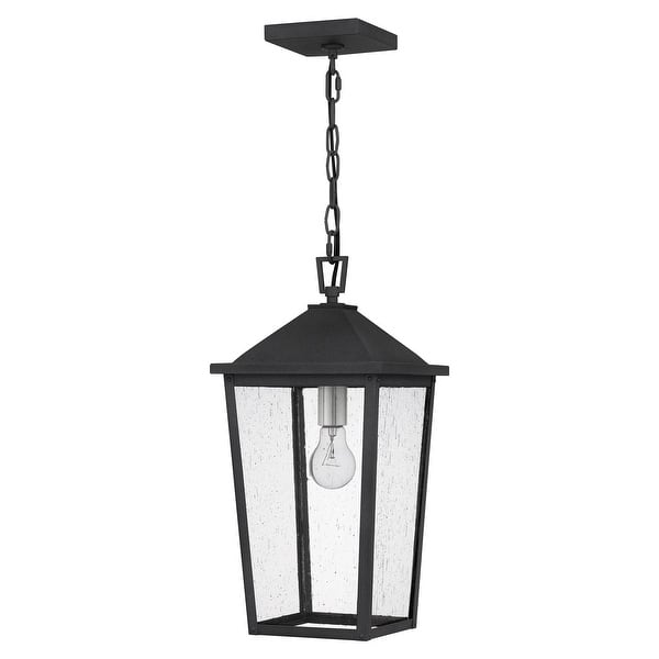 slide 2 of 6, Mottled Black One Light Outdoor Hanging Lantern from the Stoneleigh Collection Mottled Black